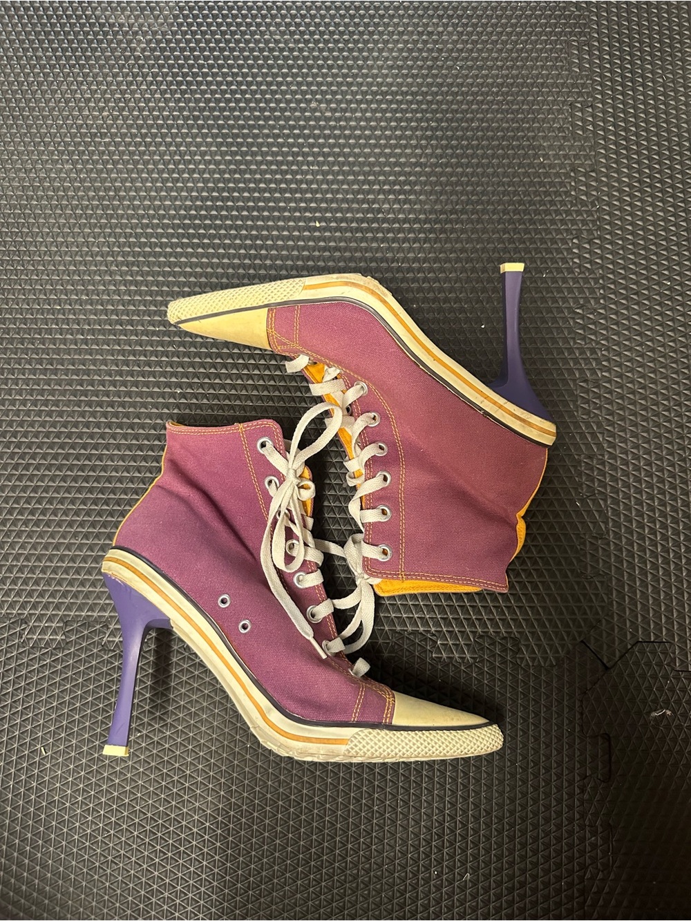 Anne Michelle Nowell Stiletto Lace Up Sneaker Heels Purple Canvas - Picture 2 of 5